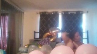 Roomie films me smoking and popping balloons in my brassiere and undies