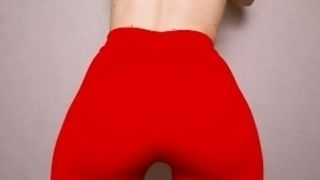 Phat ass white girl in crimson stretch pants and stilettos twirls her succulent booty jerks her succulent cooter and jizzes noisily ðŸ’¦