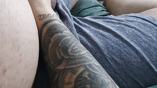 Inked step mother nearly caught by hubby while hj step stepson spunk-pump