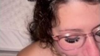 Cougar gets massive money-shot all over her face and glasses