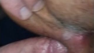 Slipping the head of my cock in wife's labia