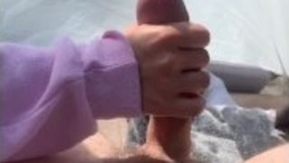 CAUGHT jacking off while CAMPING Stranger helps with hefty cum shot
