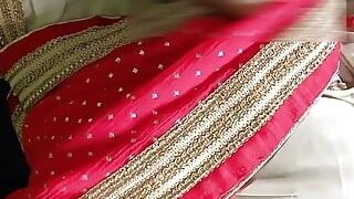 Sexy marvelous rosy saree damsel drilling in night