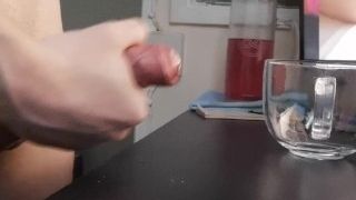 Masturbating off a fountain into a glass mug