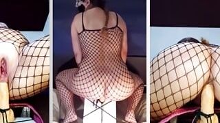 Ass fucking, cowgirl railing fake penis from front and back part 1