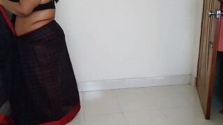 Indian desi kinky aunty dressed in saree half-shirt while a boy sees and tough penetrates (hindi audio)
