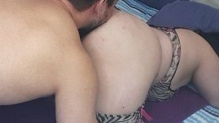 Phat ass white girl wifey receives donk tonguing to ease off figure pressure