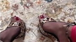 My cougar And smallish Aunt's stockings, high stilettos and milky soles