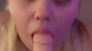 Point of view ash-blonde cougar gives deep throat