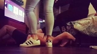 Stomping female dom dominatrixes abase and predominate sole with Adidas porn industry stars & nude soles