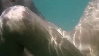 Inexperienced cougar underwater prompt pulverize in public beach with stra