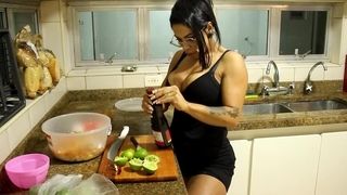 Huge-titted wifey cooks dinner and gets prepared for dicking [non-nude]