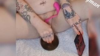 Round altgirl gets supah cream colored with remote managed Lovense and monster faux-cock live on video